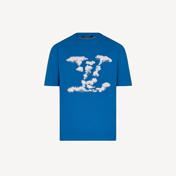 ルイヴィトン クラウドジャカードTシャツ 雲モチーフ　青　ロゴ 偽物1A8A7Y