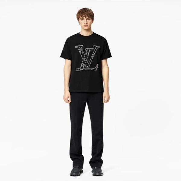 ルイヴィトン バスケットボールコラボNBA ロゴTシャツ 偽物 半袖 黒 1A8X0V