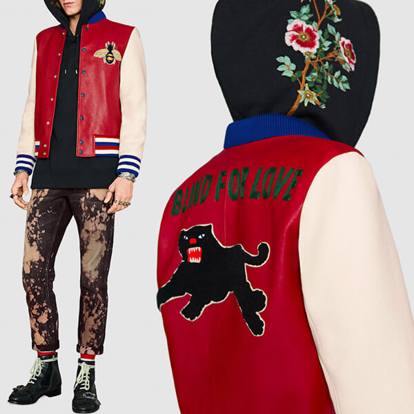 17SS WG242 LEATHER & FELT BOMBER JACKET WITH EMBROIDERY