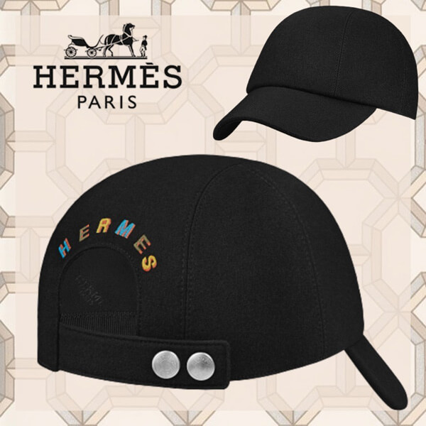 【新作】エルメス キャップ ハット 帽子 ブラック 黒 ロゴ入り H201050N 1W59