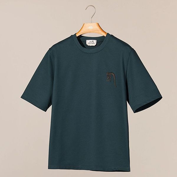 エルメス レザーミニパッチ Tシャツ 偽物 半袖 コットン ラウンドネック 5色 H167565HA0LLA
