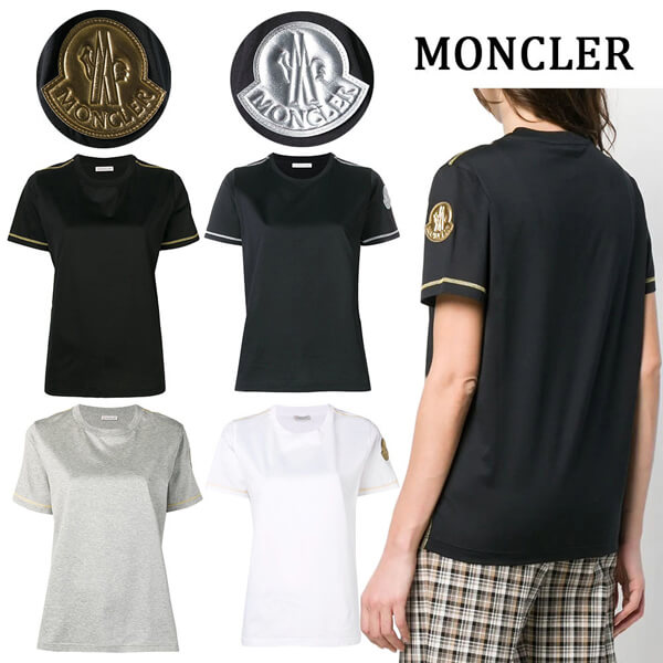 モンクレールスーパーコピー MONCLER メタリック ビッグ袖ロゴ コットンTシャツ 8063700 8390X 99S