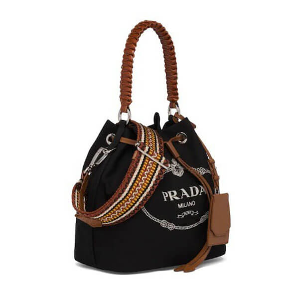 PRADA★Cotton canvas and leather bucketbag 1BE032_2DID_F0B7K_V_POO