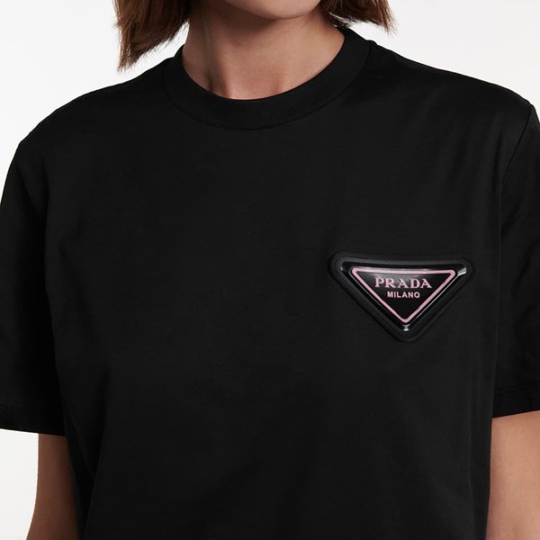 【プラダ】トライアングルロゴ コットン 半袖 Tシャツ 偽物 ブラック