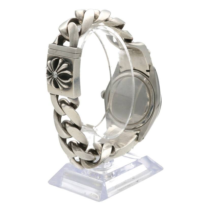 クロムハーツ×ロレックスCHプラスダイヤモチーフチェーンリンクウォッチブレス腕時計(シルバー×ブルー×クリア/149.02ｇ)