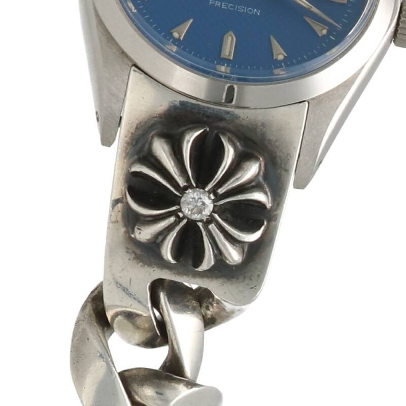 クロムハーツ×ロレックスCHプラスダイヤモチーフチェーンリンクウォッチブレス腕時計(シルバー×ブルー×クリア/149.02ｇ)
